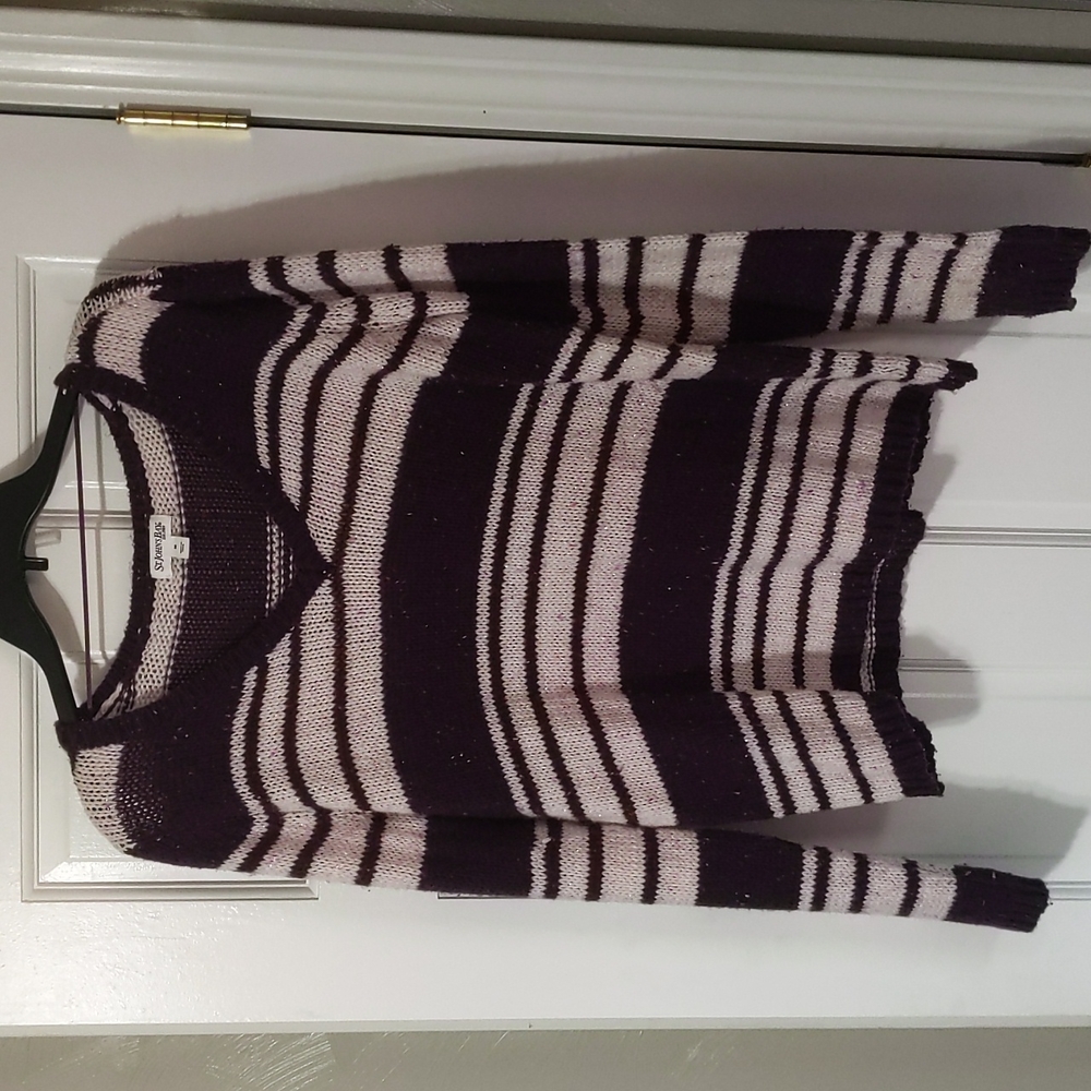 Knit sweater - maroon/purple & white striped